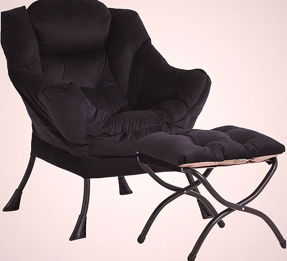 Cozy Lazy Chair & Ottoman with Armrests, Side Pocket for Living Room & Office