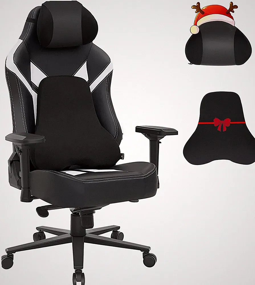 Ergonomic Gaming Chair with 4D Armrests, Headrest & Lumbar Support, Black/White