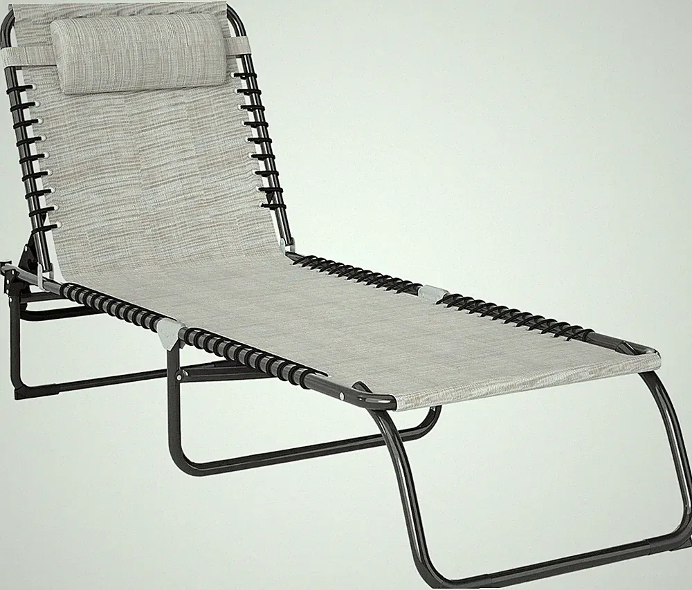 Folding Outdoor Chaise Lounge Chair with 4-Position Recline and Mesh Seat, Cream