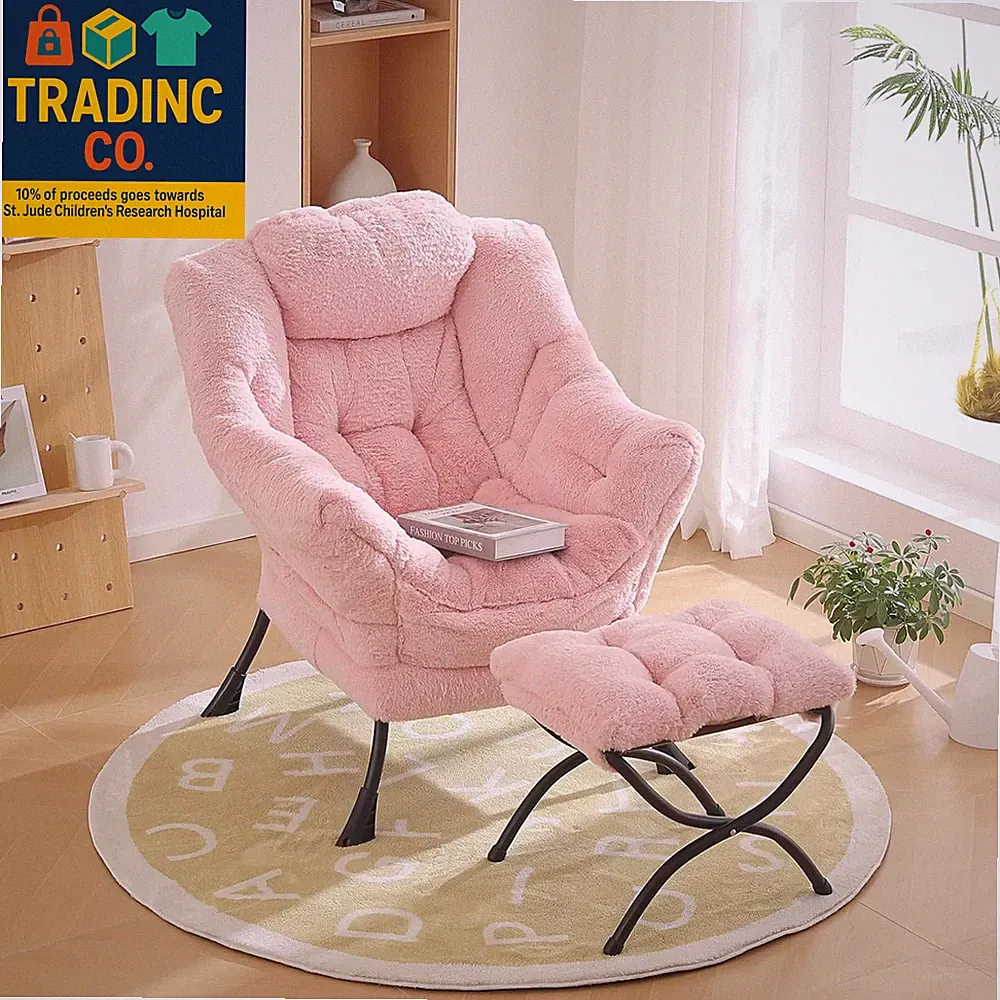 Lazy Chair with Ottoman, Modern Chair with Folding Footrest, Lounge Accent Chair