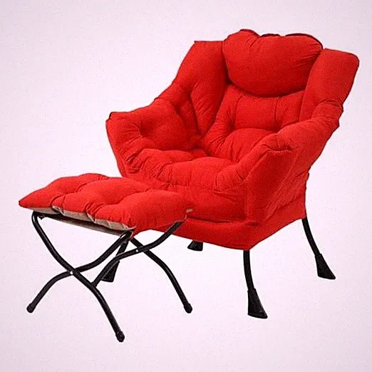 Lazy Chair with Ottoman, Modern Lounge Accent Chair with Armrests and a Red