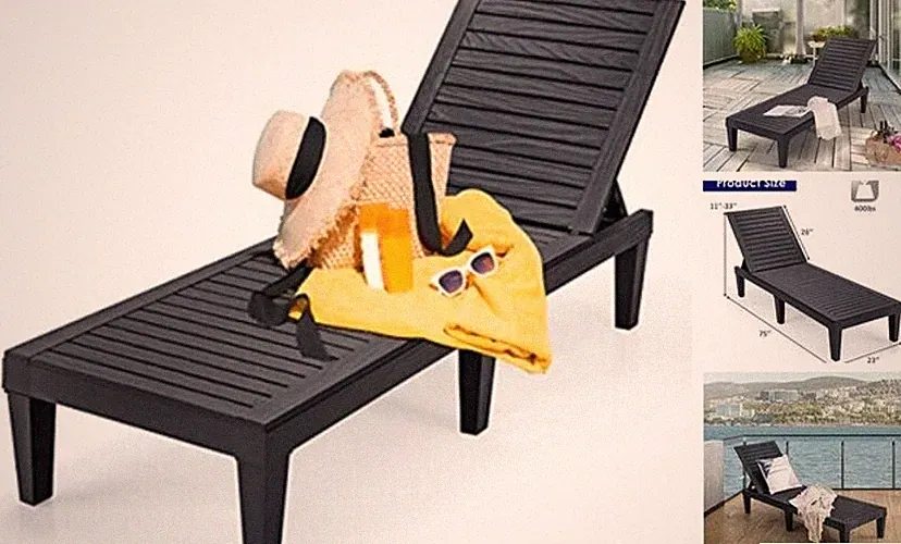 Outdoor Chaise Lounge Chair, Lightweight Patio Lounge Recliner Chair 1 Black